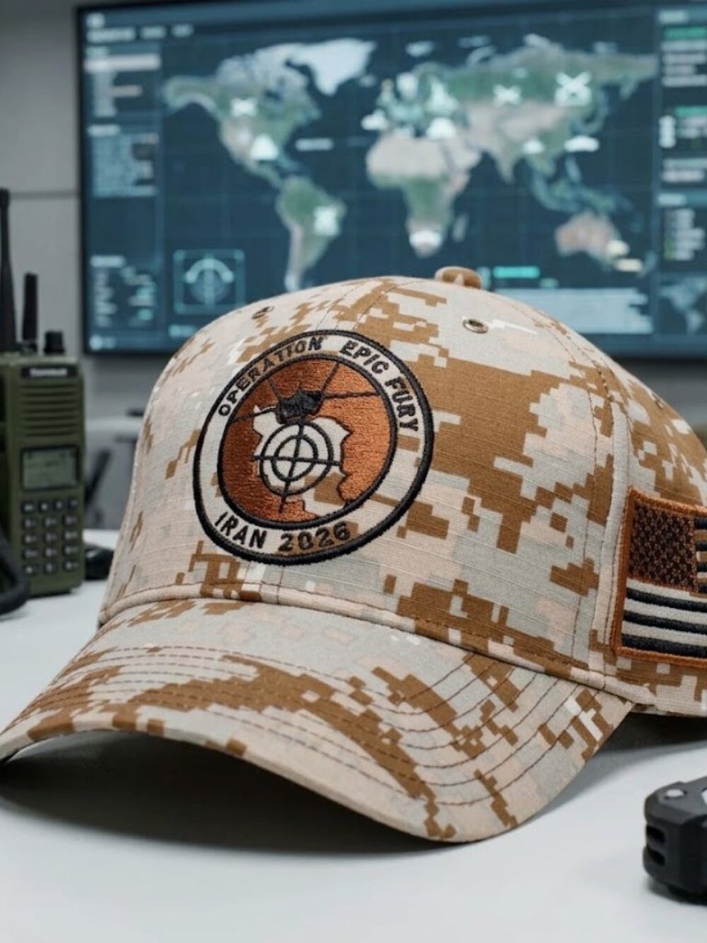 Operation Epic Fury 2026 Iran Tactical Desert Camo Patch Snapback Baseball Cap